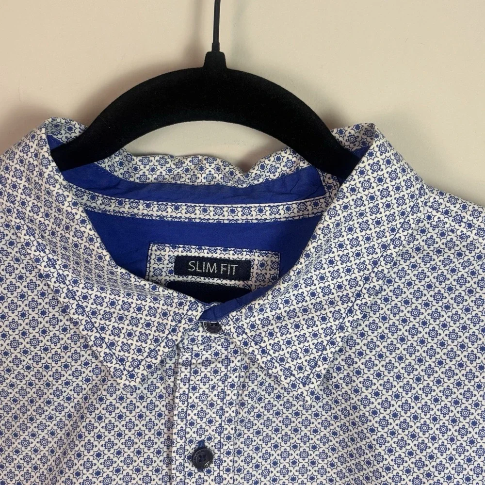 prAna‎ Organic cotton Lukas Poplin Slim Fit Geometric print Long Sleeve Shirt XL